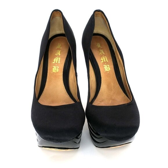 L.A.M.B. Gwen Stefani Black Sexy Satin Stiletto 5" Heels LAMB Women's 7.5 - Picture 2 of 8